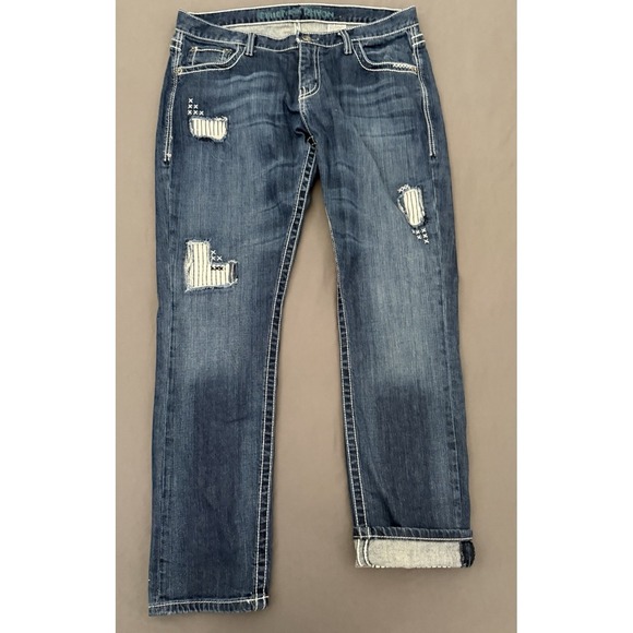 Cruel Girl Denim - Cruel Denim Rhyon Dark Jeans Womens Sz 30/9R Mid-Rise Straight Leg Patched Style